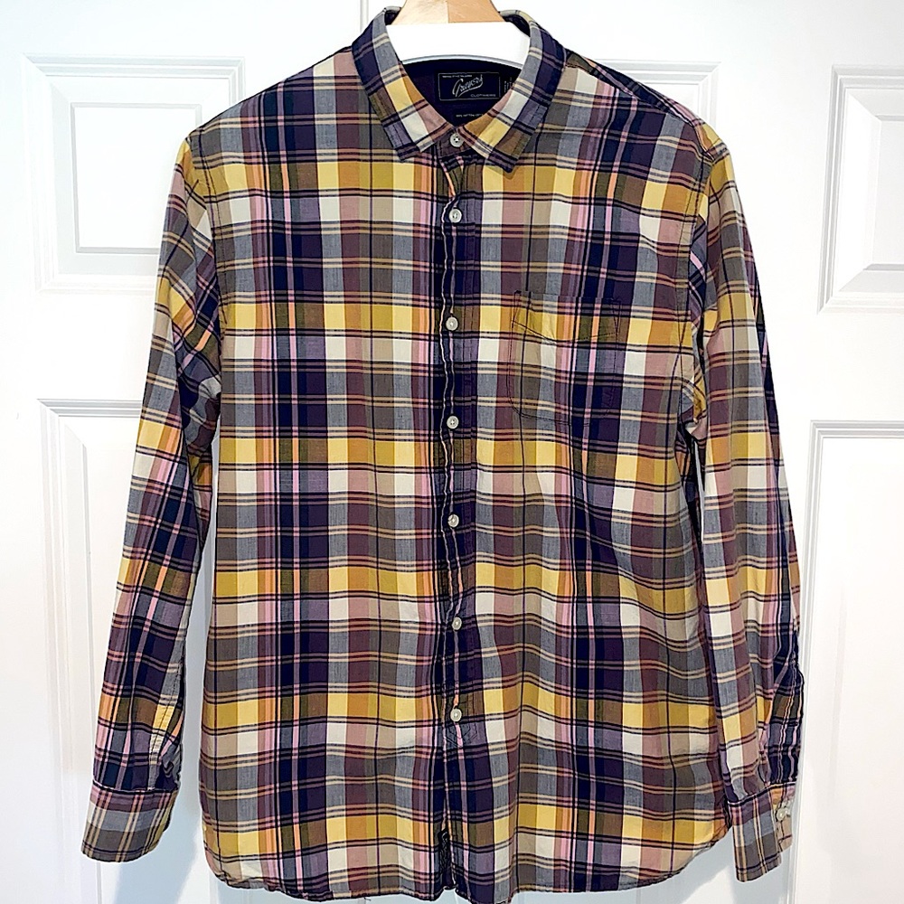 Grayers Checkered Button down Shirt Purple Yellow L